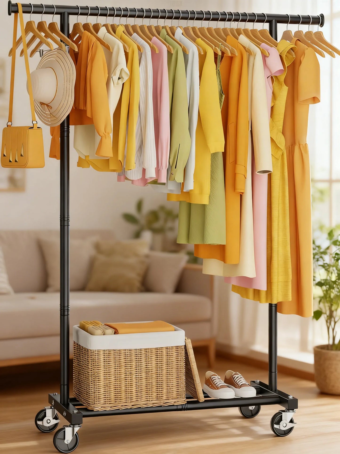 Heavy-Duty Rolling Clothing Rack (180Lbs Capacity)