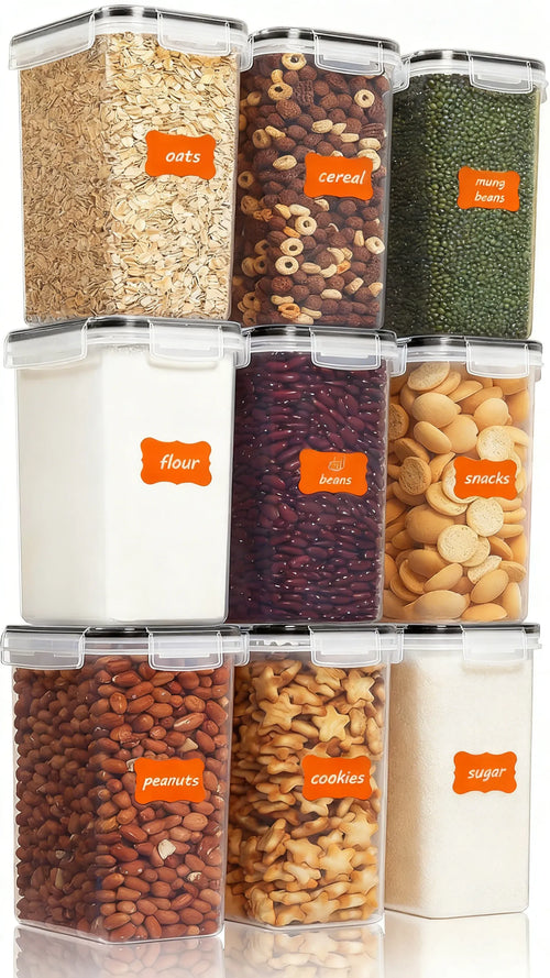 9-Pc Clear Pantry Organizers with Labels