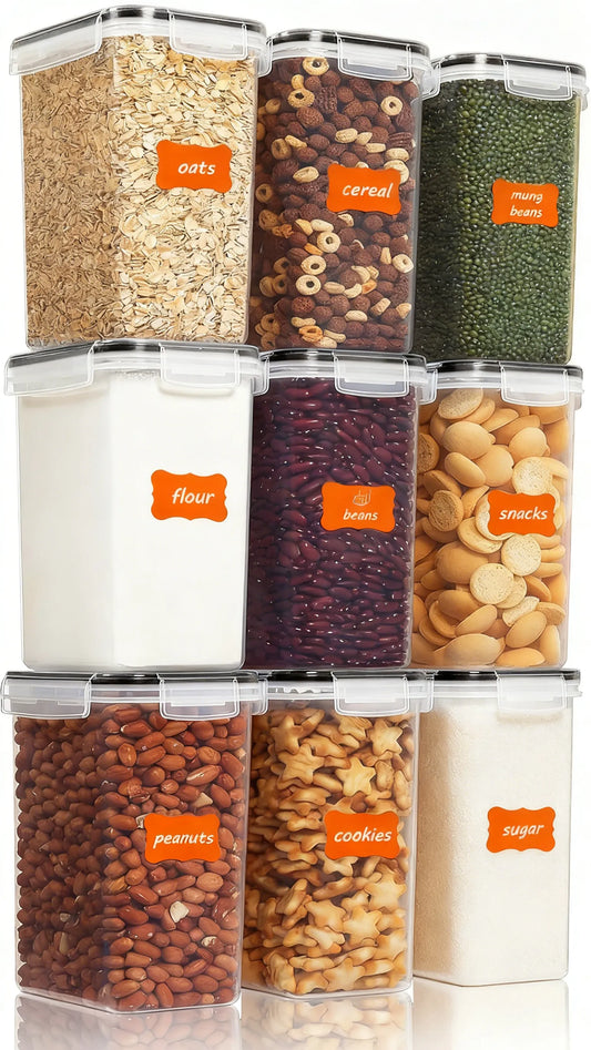 9-Pc Clear Pantry Organizers with Labels