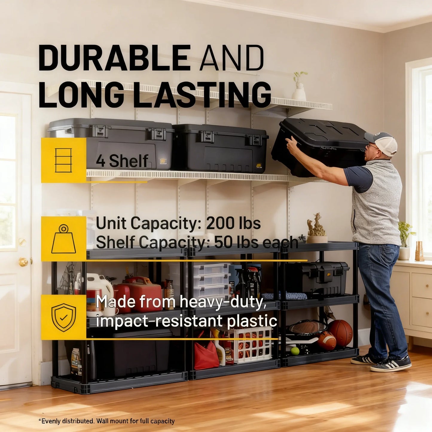 4-Tier Heavy-Duty Plastic Storage Shelf (200Lbs Capacity)