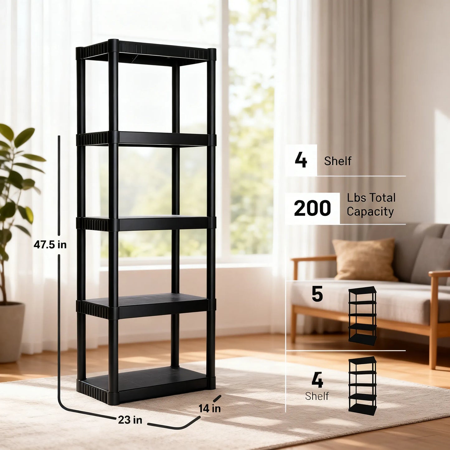 4-Tier Heavy-Duty Plastic Storage Shelf (200Lbs Capacity)