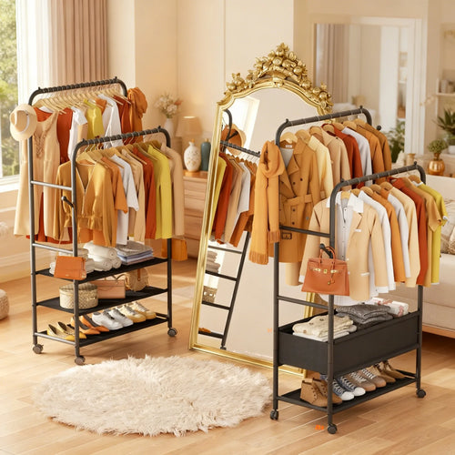 Adjustable 3-in-1 Rolling Garment Rack (3 Shelves)