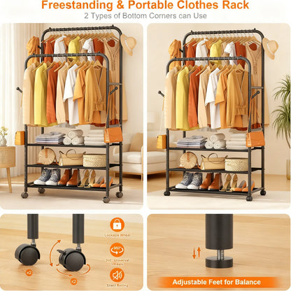 Adjustable 3-in-1 Rolling Garment Rack (3 Shelves)