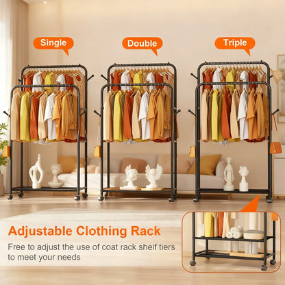 Adjustable 3-in-1 Rolling Garment Rack (3 Shelves)