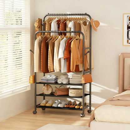 Adjustable 3-in-1 Rolling Garment Rack (3 Shelves)