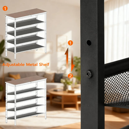 Adjustable 5-Tier Metal Shoe Rack (12-16 Pairs Capacity)