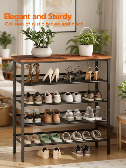 Adjustable 5-Tier Metal Shoe Rack (12-16 Pairs Capacity)